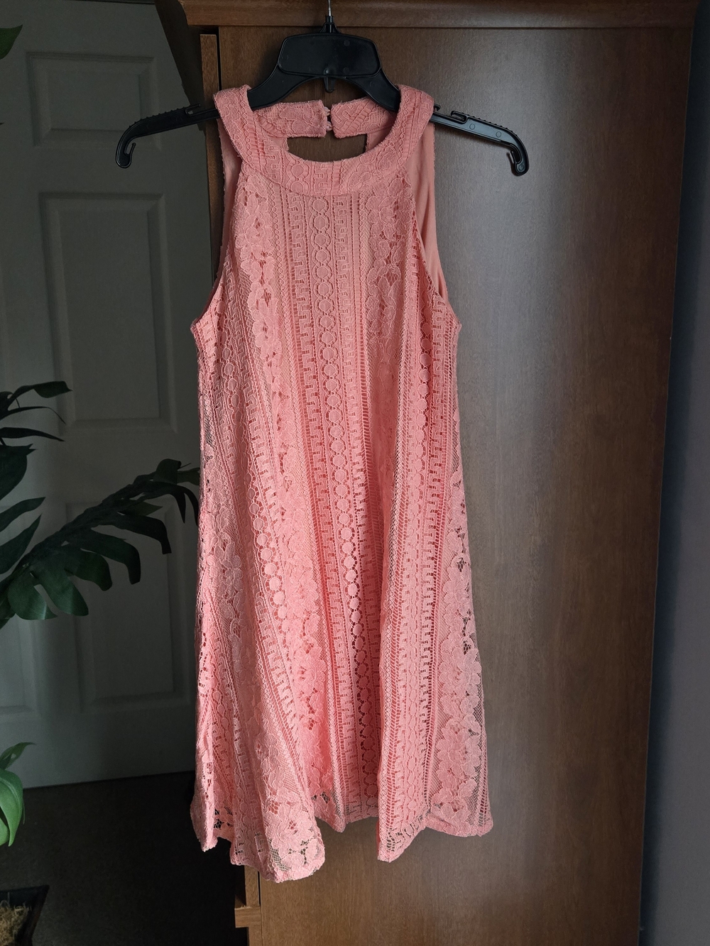 Annabella Coral Lace Halter Mini Dress